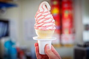 pink flavor burst striped ice cream cone