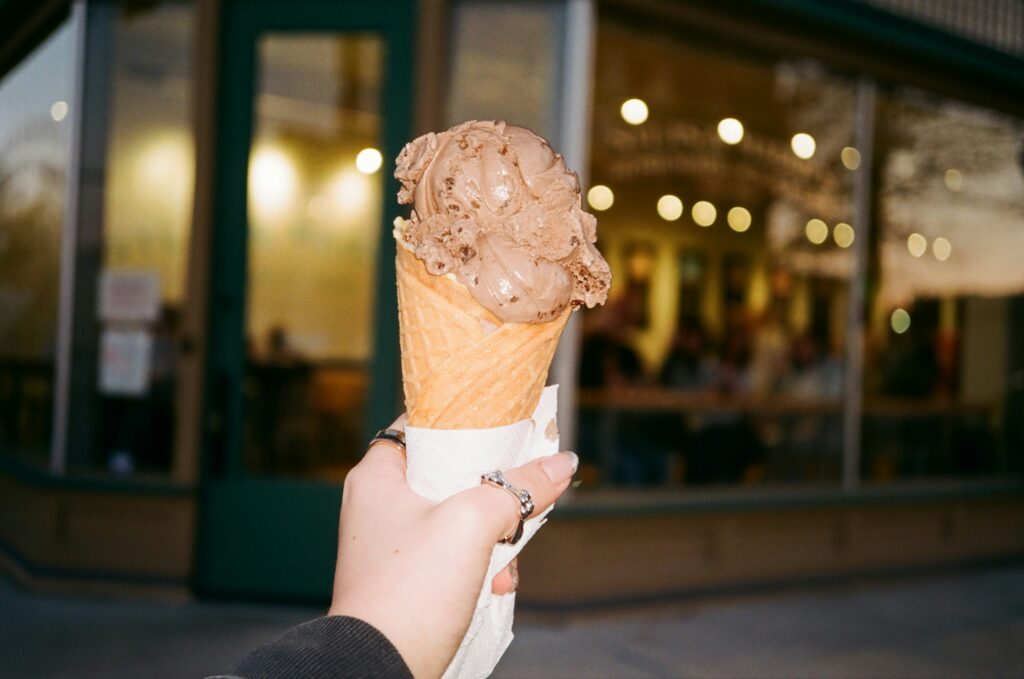 chocolate ice cream on a cone 